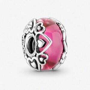 925 Sterling Silver Jewelry Pink Murano Glass Chain Love Charm